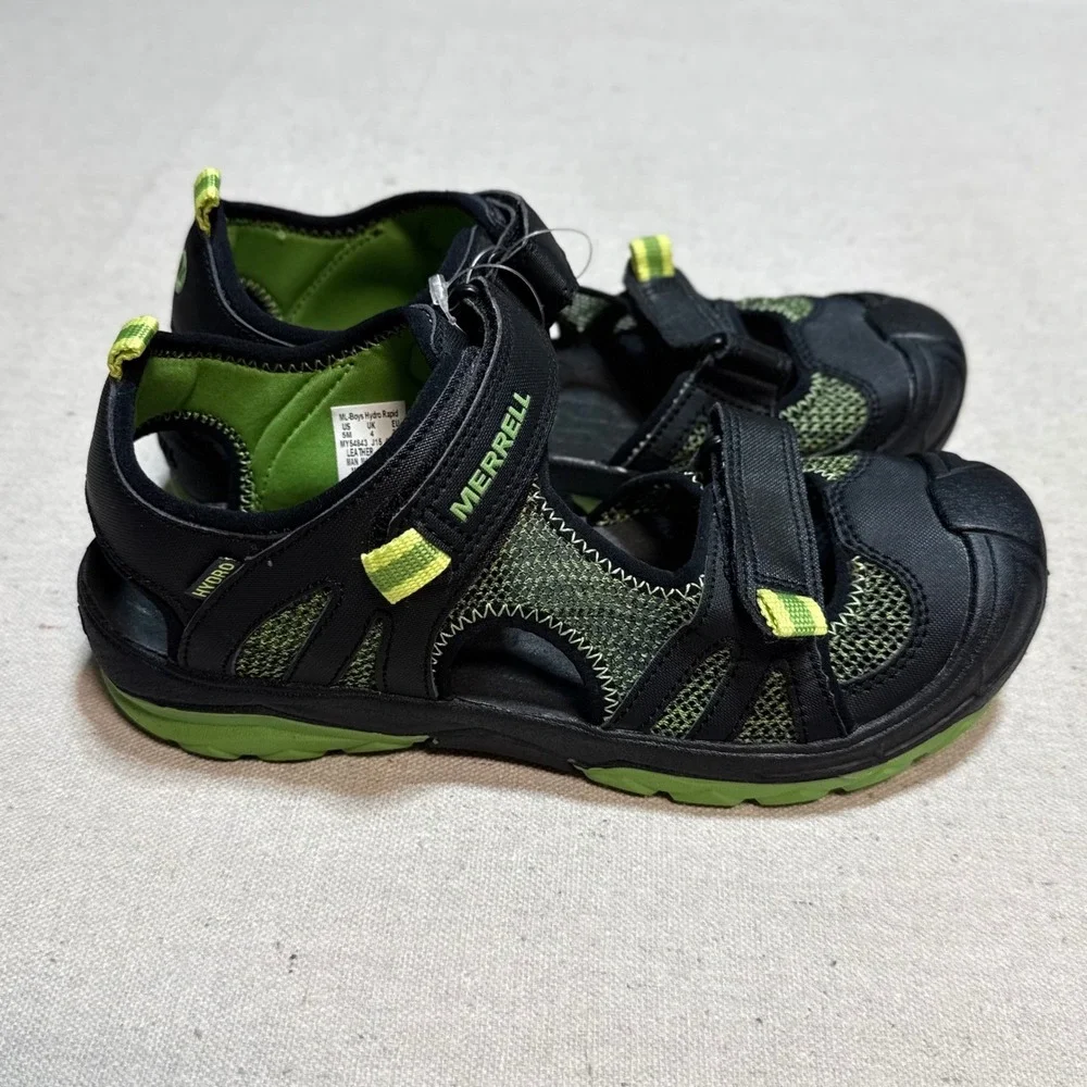 Merrell Boys Hydro Rapid Sandals Black Lime Green Water Shoes MY54843 Size 5M